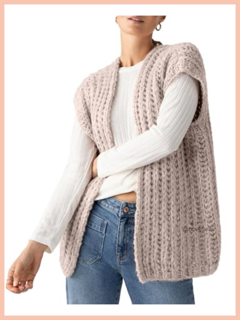 Chunky Knit Cap Sleeve Sweater Vest Open Front Cardigan